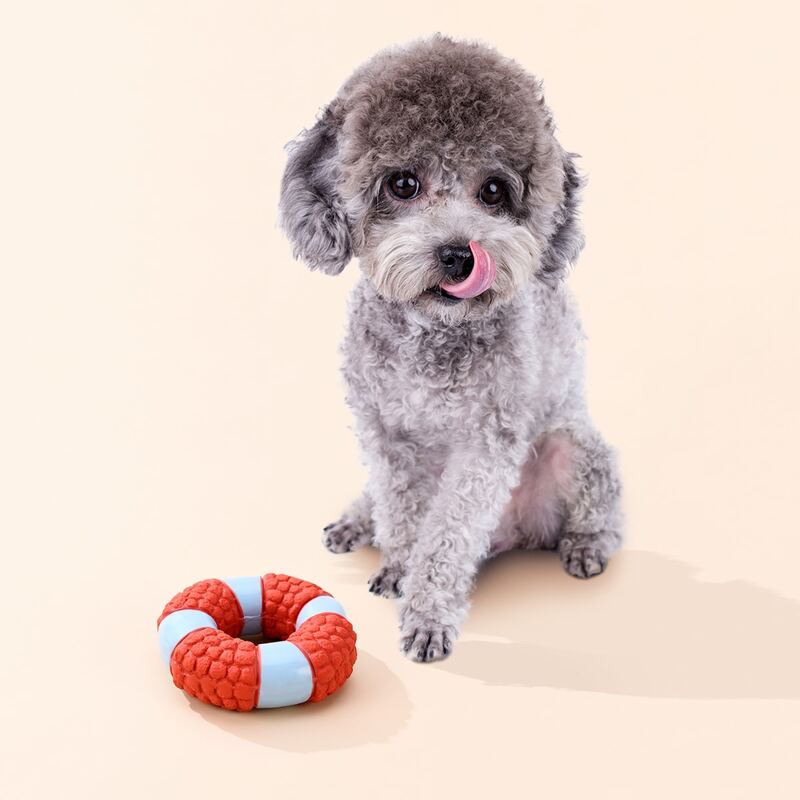 

Colorblock Swimming Ring Design Dog Sound Toy, Red