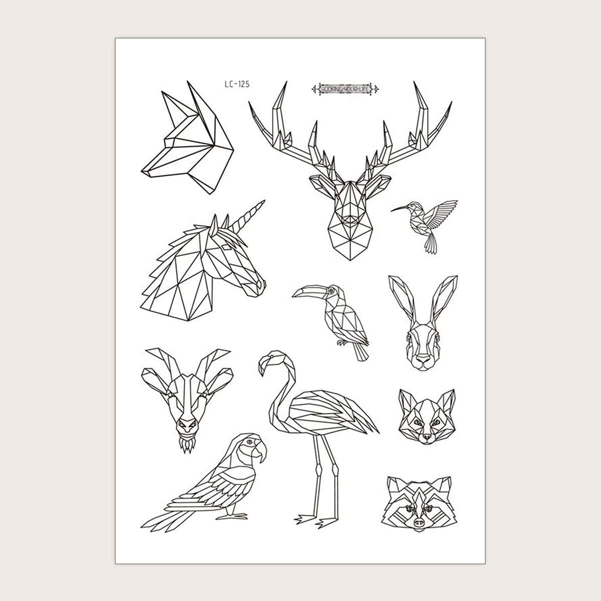 

1sheet Geometric Animal Pattern Tattoo Sticker, Black
