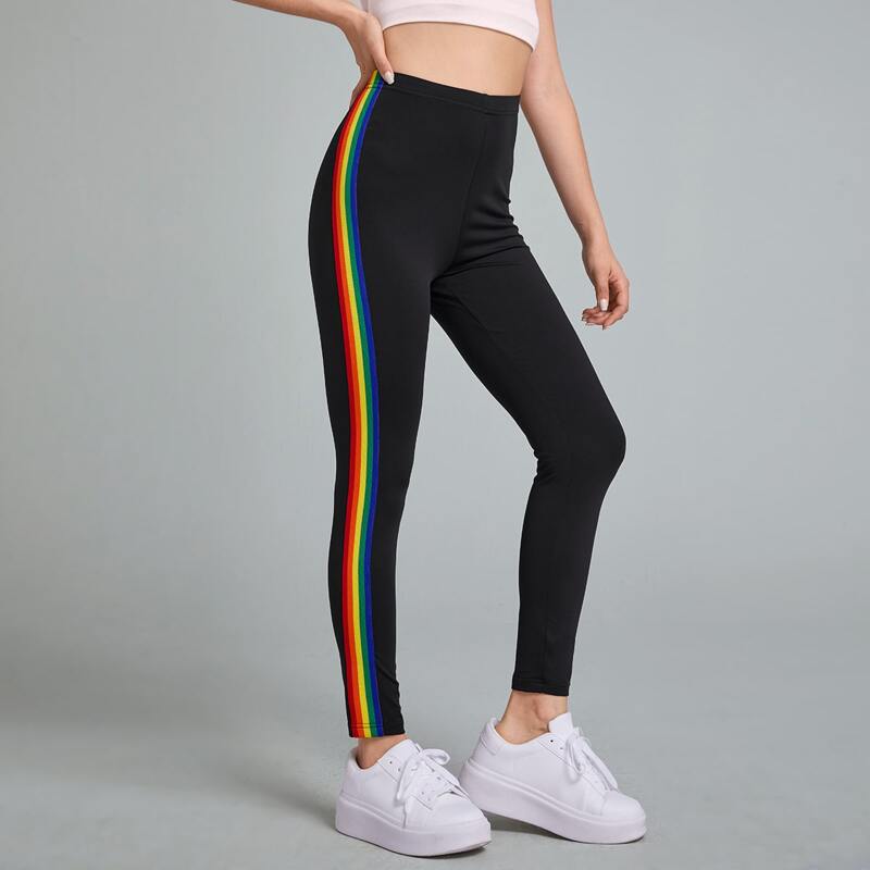 

Rainbow Striped Side Leggings, Black