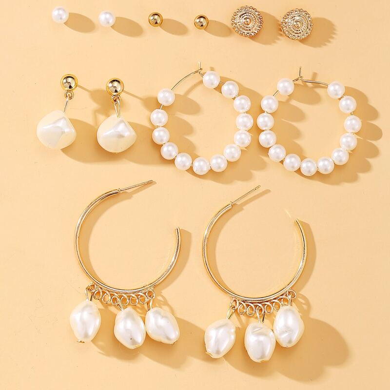 

6pairs Faux Pearl Earring Set, White