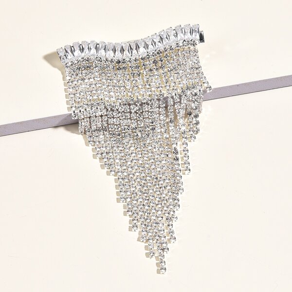 

Rhinestone Tassel Decor Hair Clip, Silver