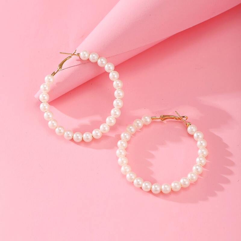 

Faux Pearl Hoop Earrings, White
