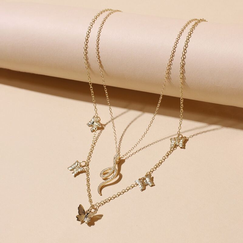 

Butterfly & Snake Layered Necklace, Gold