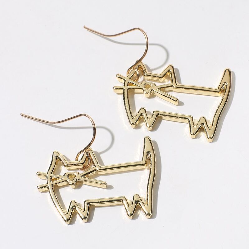 

Hollow Cat Drop Earrings, Gold