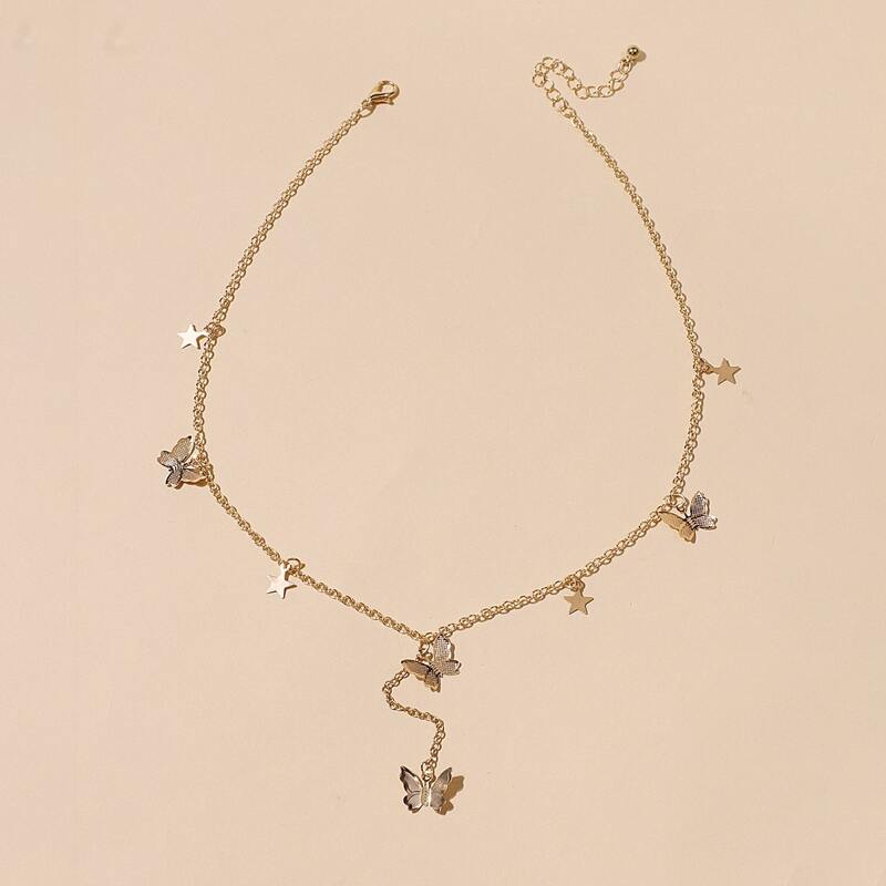 

Butterfly & Star Pendant Necklace, Gold