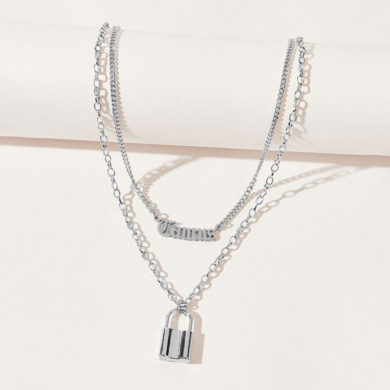 

Letter & Lock Layered Necklace, Silver