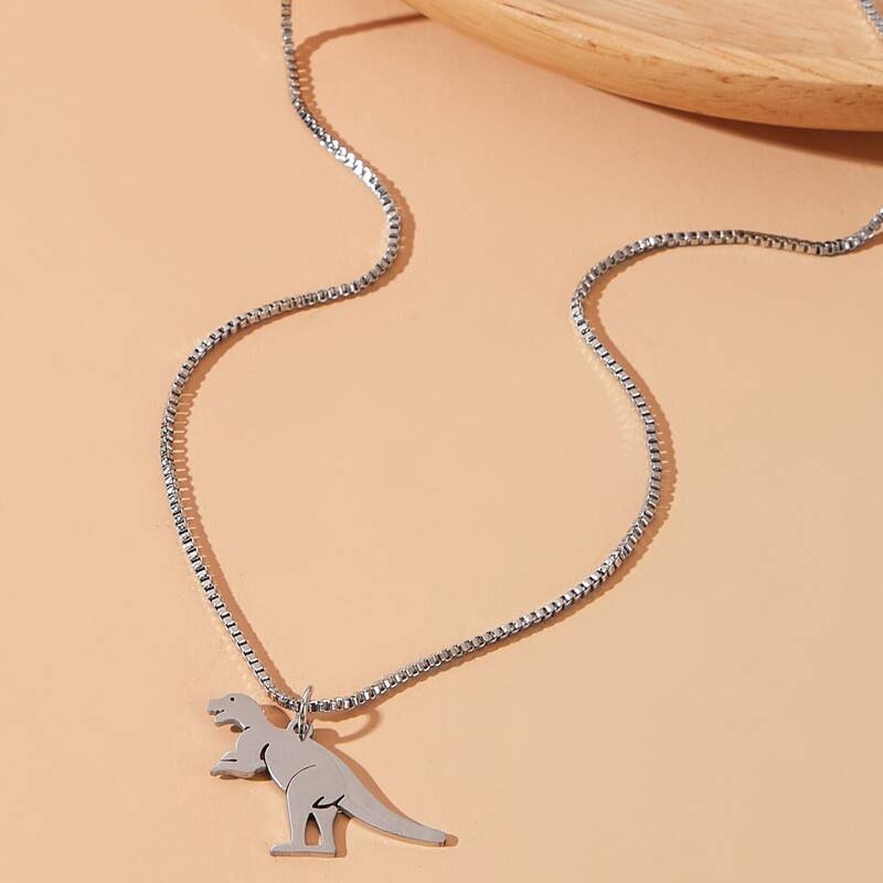 

Dinosaur Pendant Necklace, Silver