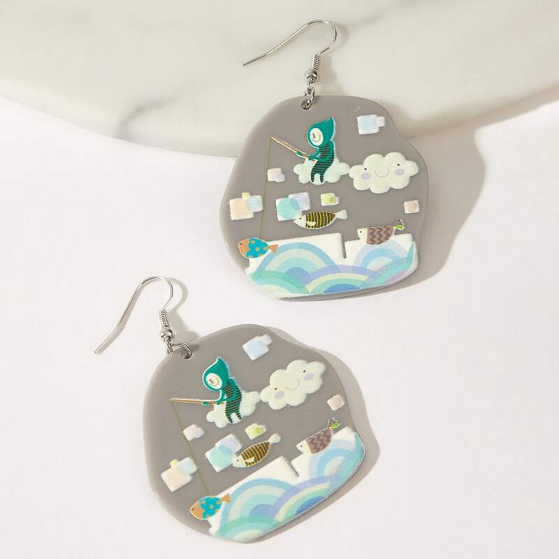 

Cartoon Drop Earrings, Multicolor