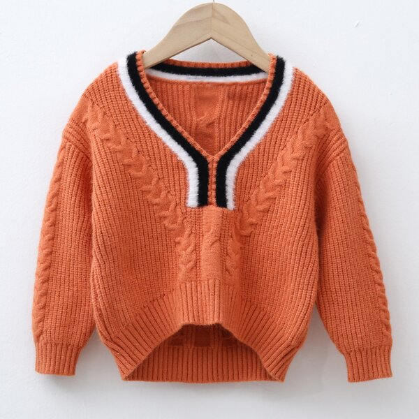 

Toddler Girls Striped High Low Sweater, Burnt orange