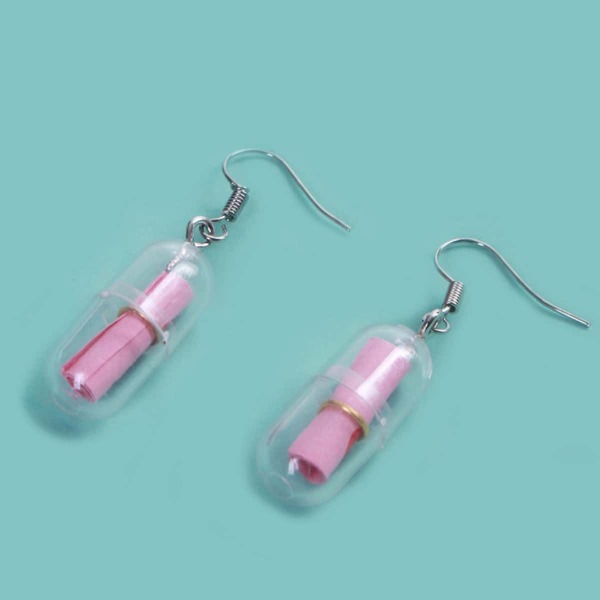 

Wishing Bottle Charm Drop Earrings, Pink
