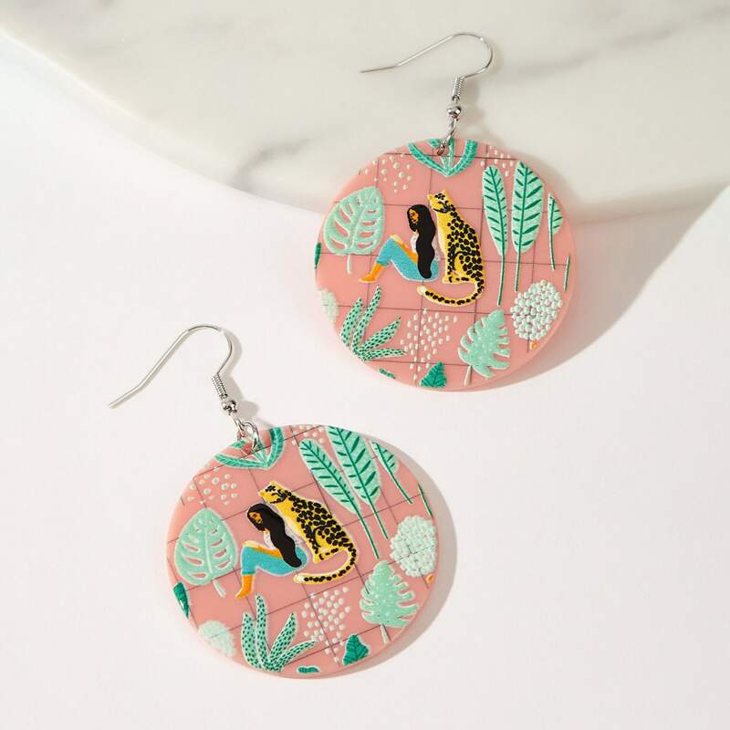 

Tropical Pattern Round Drop Earrings, Multicolor