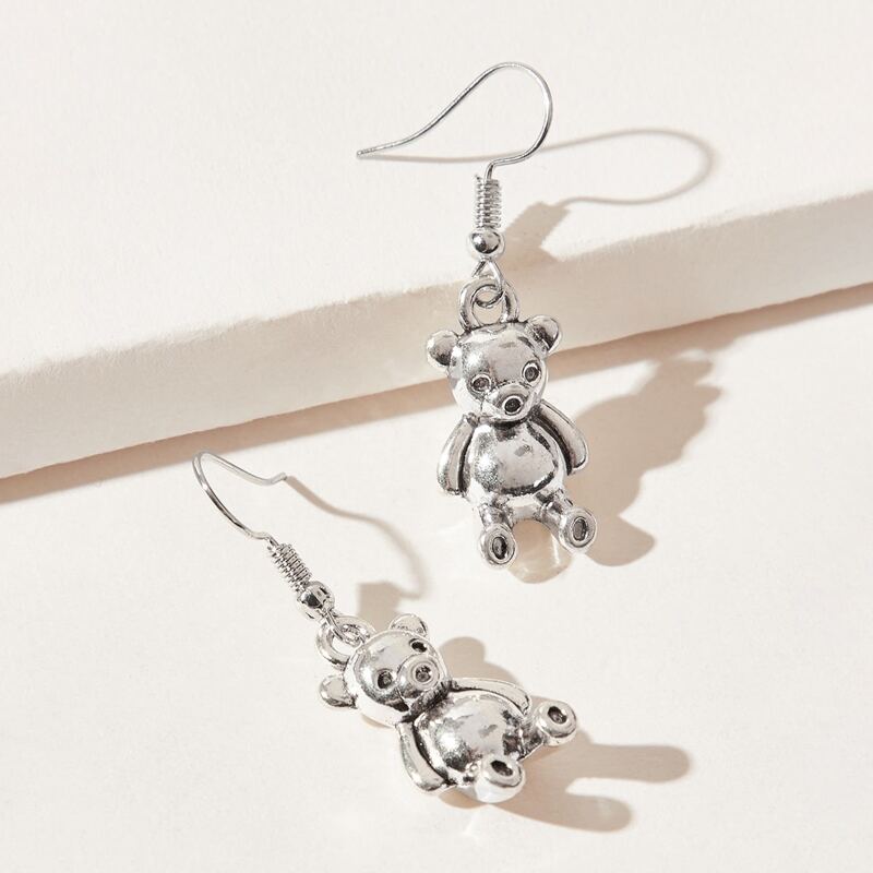 

Bear Drop Earrings, Antique silver