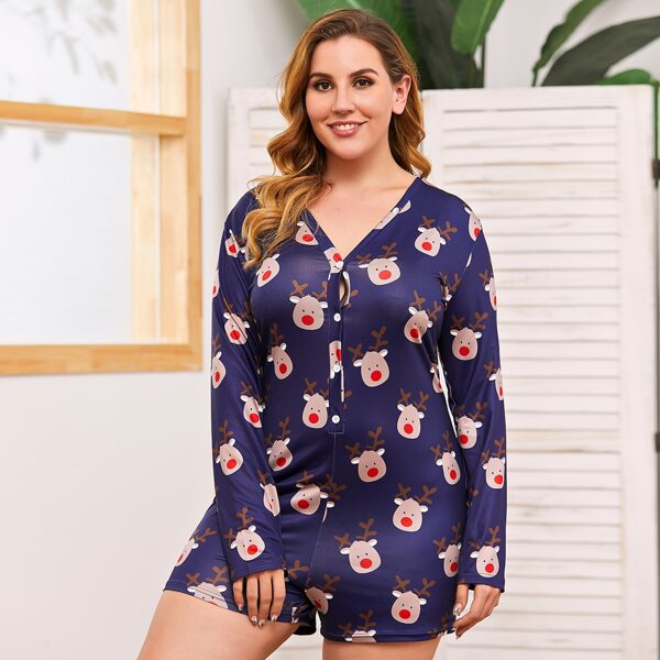 

Plus Christmas Reindeer Print Pajama Onesie, Multicolor