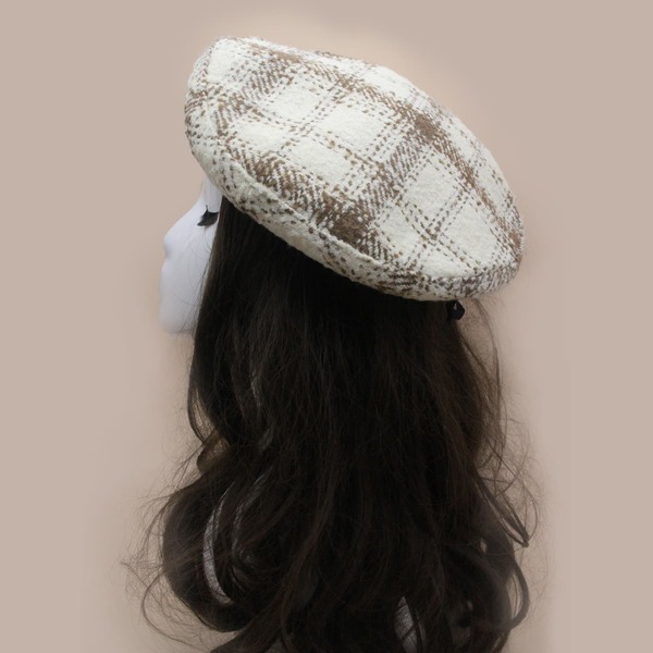 

Plaid Print Beret, Khaki