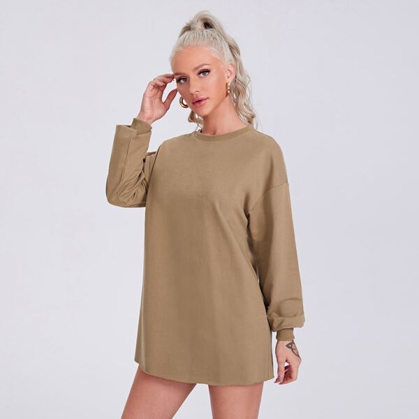 

Drop Shoulder Sweatshirt Dress, Khaki