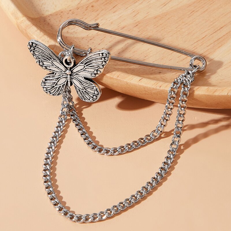 

Butterfly Safety Pin Brooch, Silver