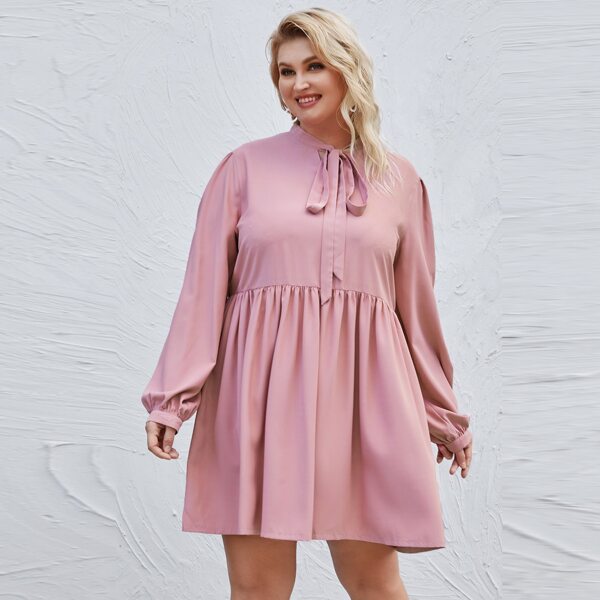 

Plus Tie Neck Smock Dress, Dusty pink
