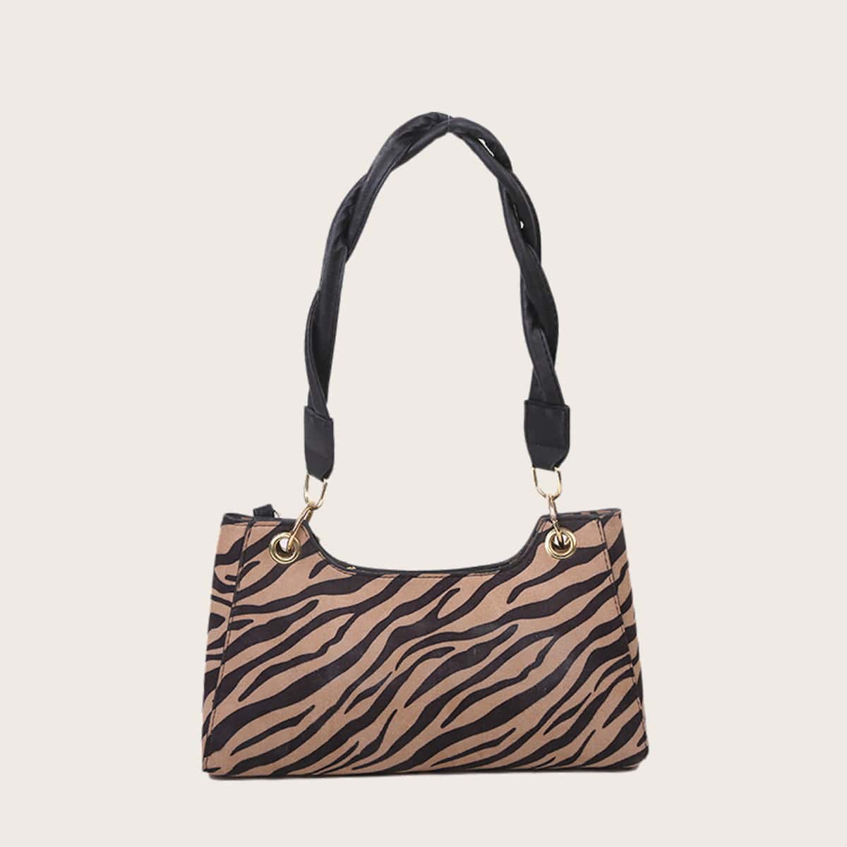 

Tiger Striped Shoulder Bag, Khaki