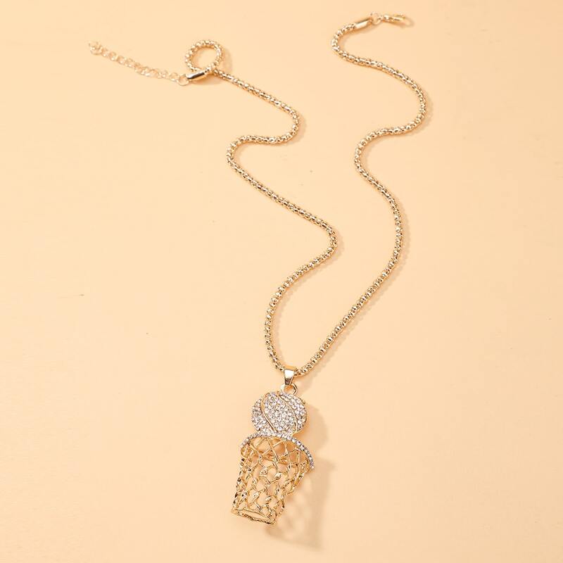 

Rhinestone Basketball Pendant Necklace, Gold