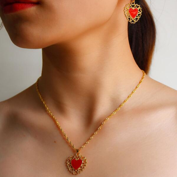 

3pcs Heart Charm Jewelry Set, Multicolor