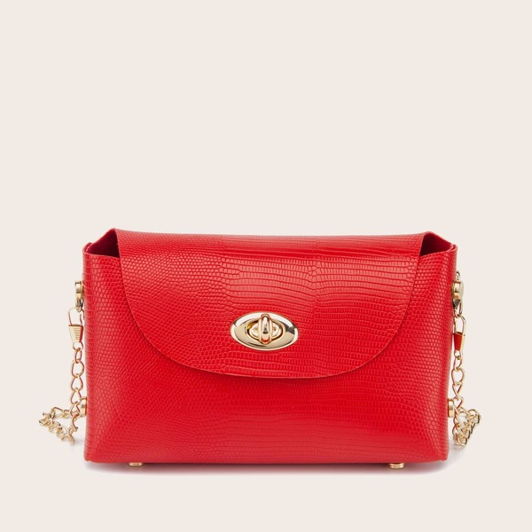 

Turn-Lock Lizard Pattern Crossbody Bag, Red