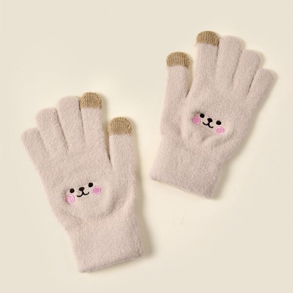 

Cartoon Graphic Gloves, Beige