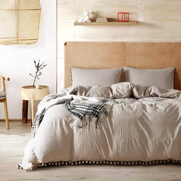 

Pom Pom Decor Bedding Set Without Filler, Apricot