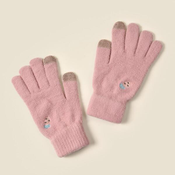 

Carrot Embroidered Gloves, Pink