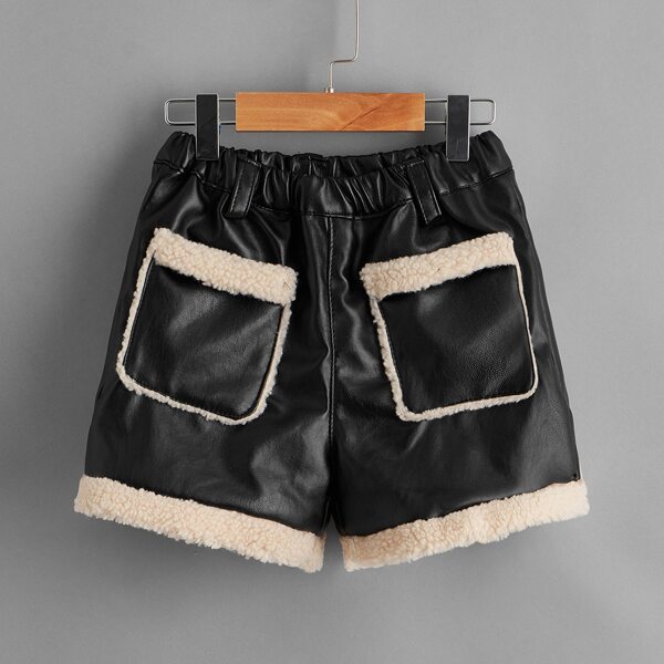 

Girls PU Teddy Lined Dual Pocket Shorts, Black