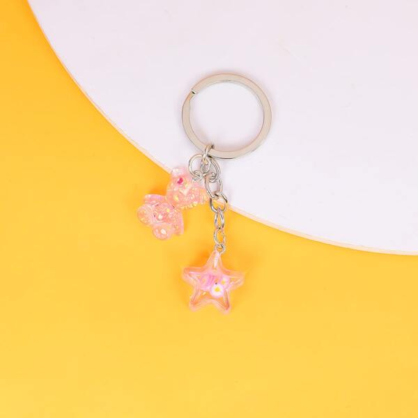 

Bear & Star Charm Keychain, Pink