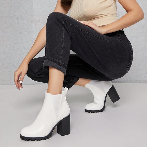 

Fake Leather High Heeled Ankle Chelsea Boots, White