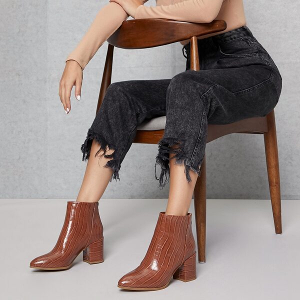 

Fake Croc Leather Zip Up Ankle Boots, Brown