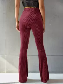 SHEIN EZwear Solid Flare Leg Velvet Pants - Burgundy - View 2