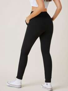 SHEIN BASICS Pantalones ajustados con bolsillo oblicuo - Negro - Ver 2