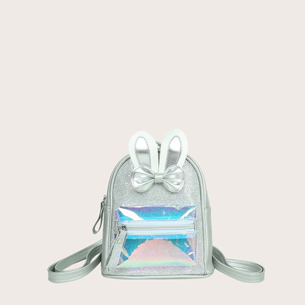 

Girls Glitter Design Holographic Backpack, Silver