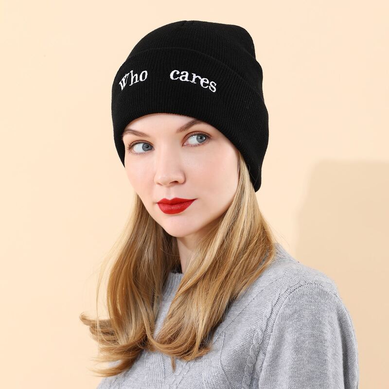 

Letter Embroidered Beanie, Black