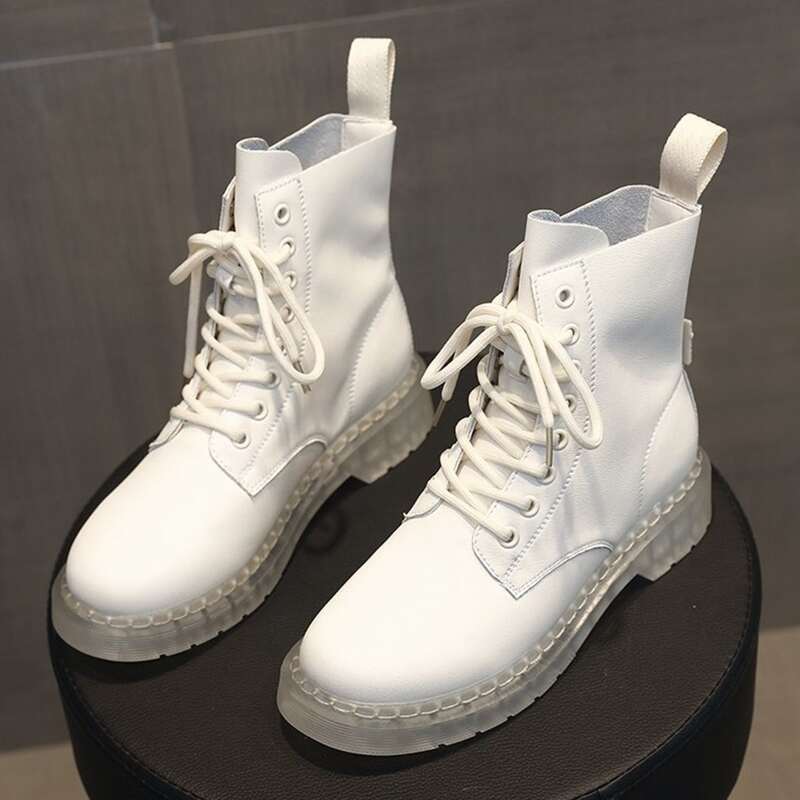 

Minimalist Lace-up Combat Boots, Beige
