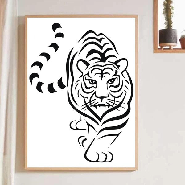 

Tiger Print Wall Painting Without Frame, Black and white