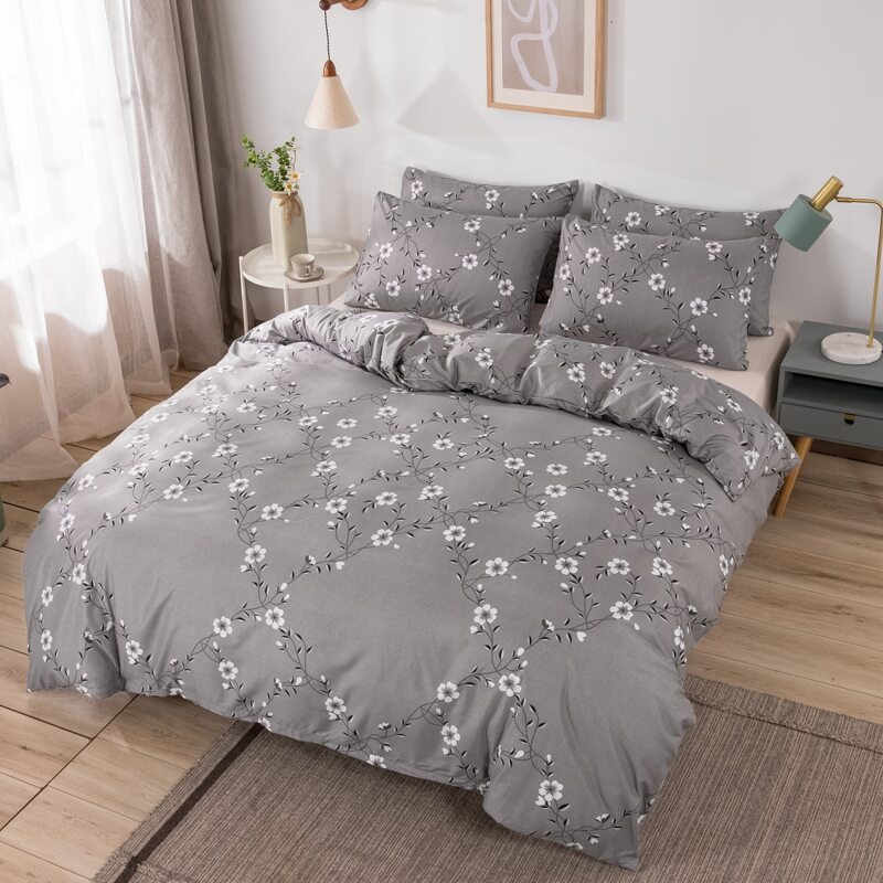 

Flower Print Bedding Set Without Filler, Grey