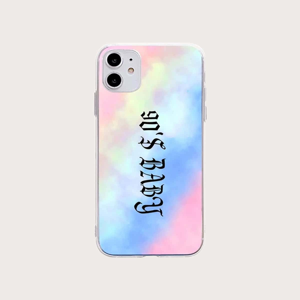 

Letter Print Tie Dye iPhone Case, Multicolor