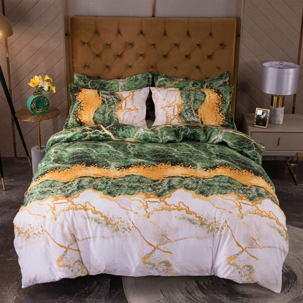

Marble Pattern Bedding Set Without Filler, Green