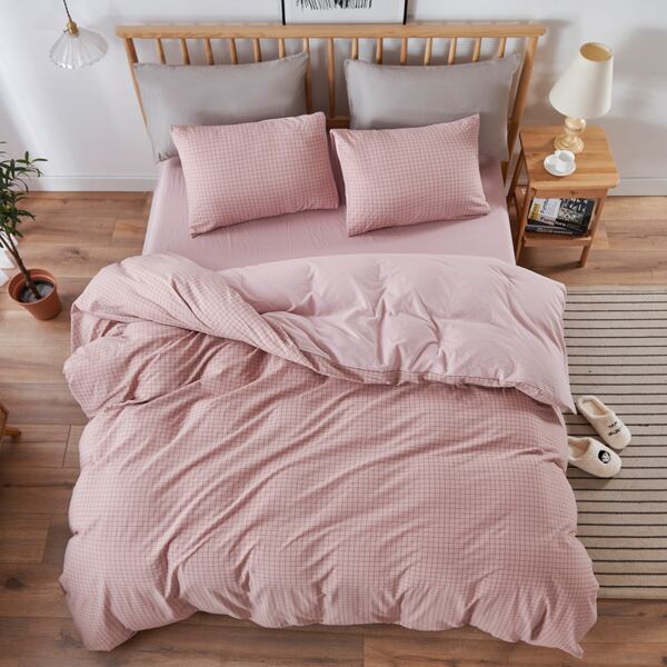 

Plaid Pattern Bedding Set Without Filler, Baby pink