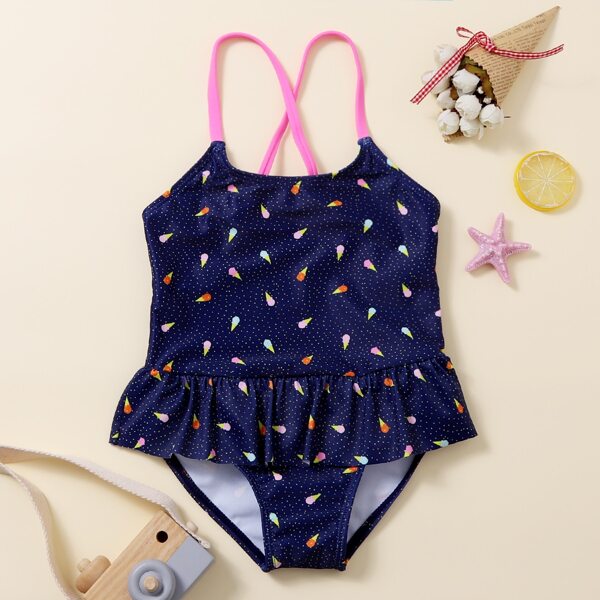 

Toddler Girls Ice Cream Print One Piece Swimsuit, Multicolor