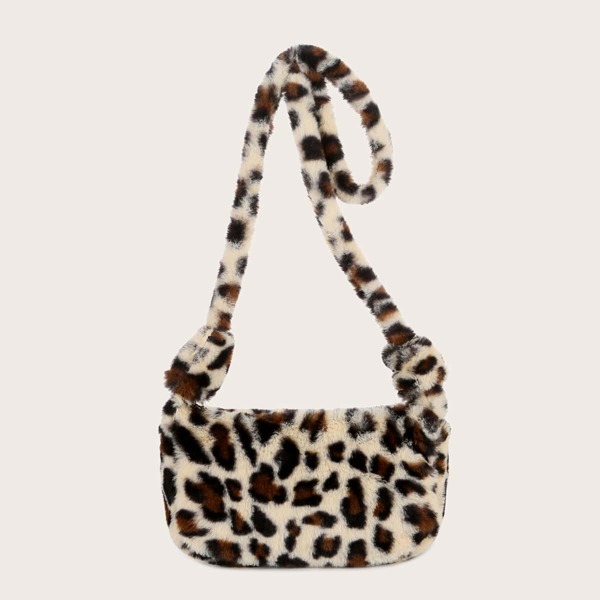 

Leopard Pattern Fluffy Crossbody Bag, Brown