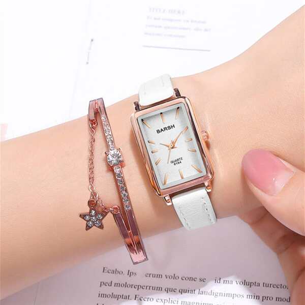 

1pc Rectangle Design Quartz Watch & 1pc Bracelet