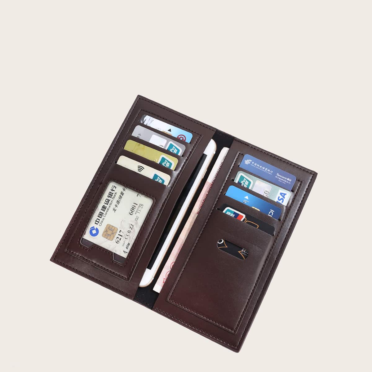 

Guys Minimalist Long Purse, Coffee brown