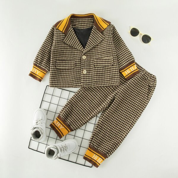 

Toddler Boys Houndstooth Lapel Neck Jacket & Pants, Multicolor