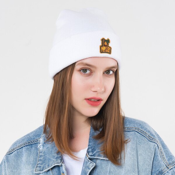

Cartoon Patched Knit Beanie, White