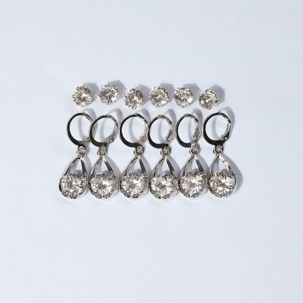 

6pairs Rhinestone Decor Earrings, Silver