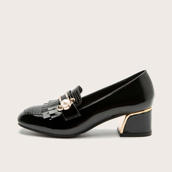 

Fringe Decor Chunky Heeled Pumps, Black
